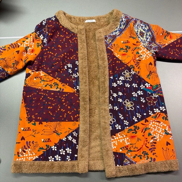Vintage Cellabie Size L Inspired Patchwork Faux Fur Jacket Colorful Boho Hippie - Picture 5 of 7